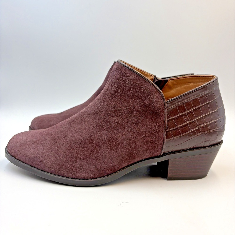 Vionic Marissa Ankle Boots Women's 10‎ Chocolate Suede Croc Booties Block Heel - Picture 3 of 14